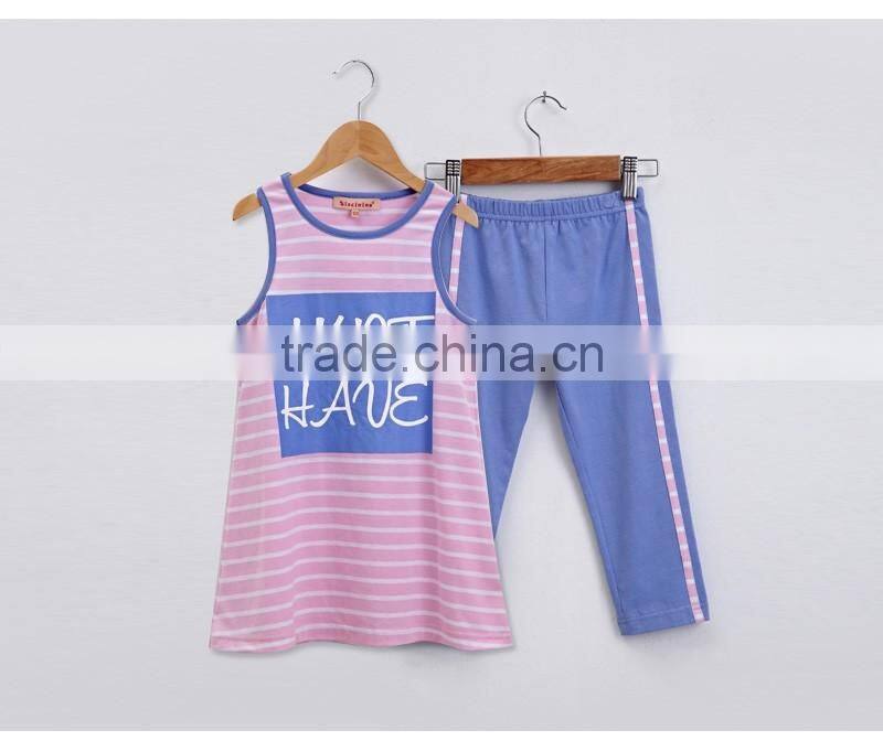 2016 wholesale leisure boutique customized stripe children clothing sets for summer