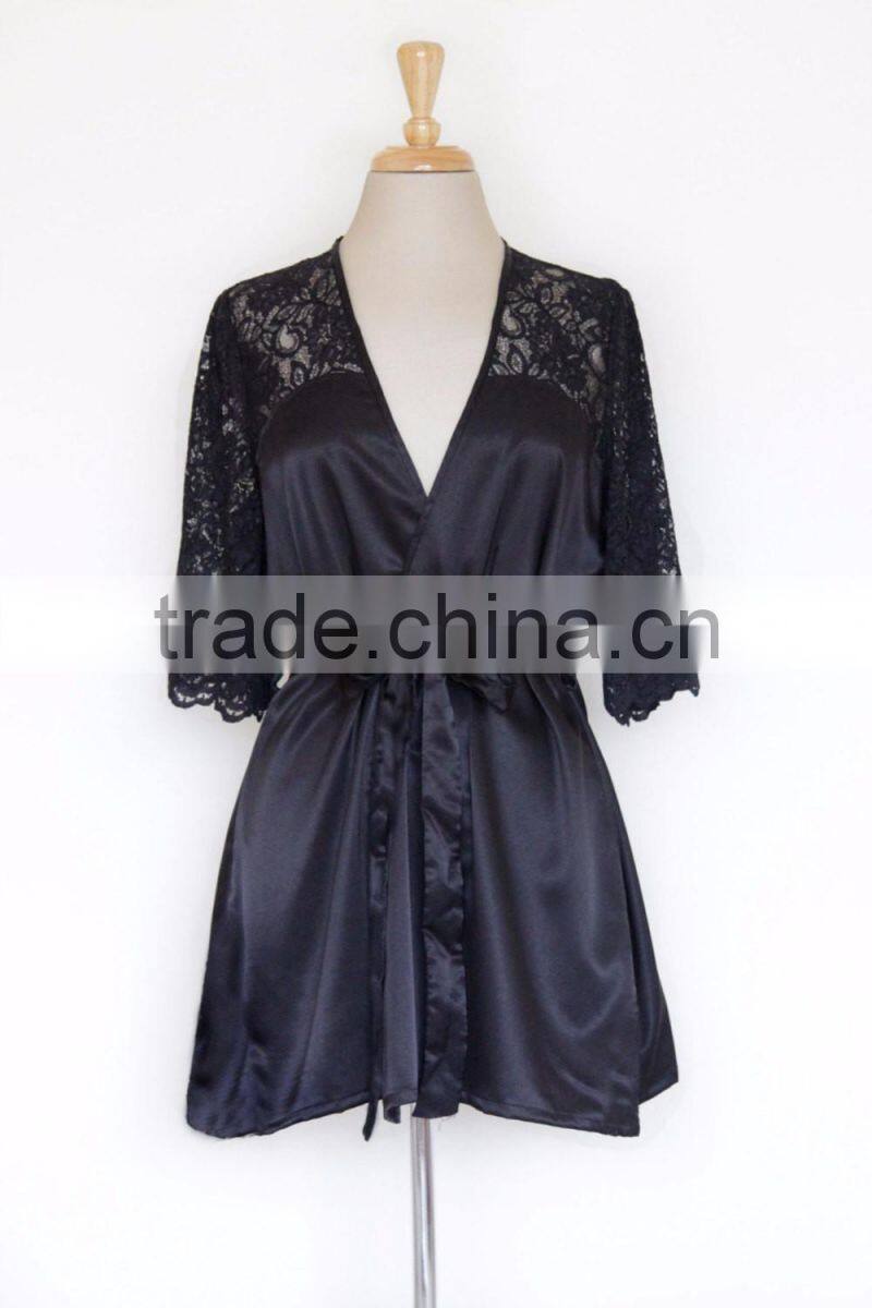 Half Lace Satin Robe , Wedding Gift, Kimono Robe, Bridesmaid, Bride, Anniversary, Birthday,