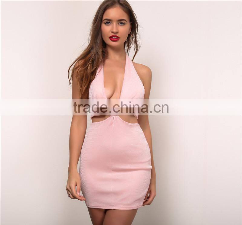 Runwaylover 033 2017 Ladies Sexy Deep V-Neck Fashion Hollow Out Club Dress