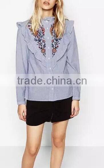 Runwaylover EY2360B Women embroidery blouses floral vintage loose office linen tops ladies shirts