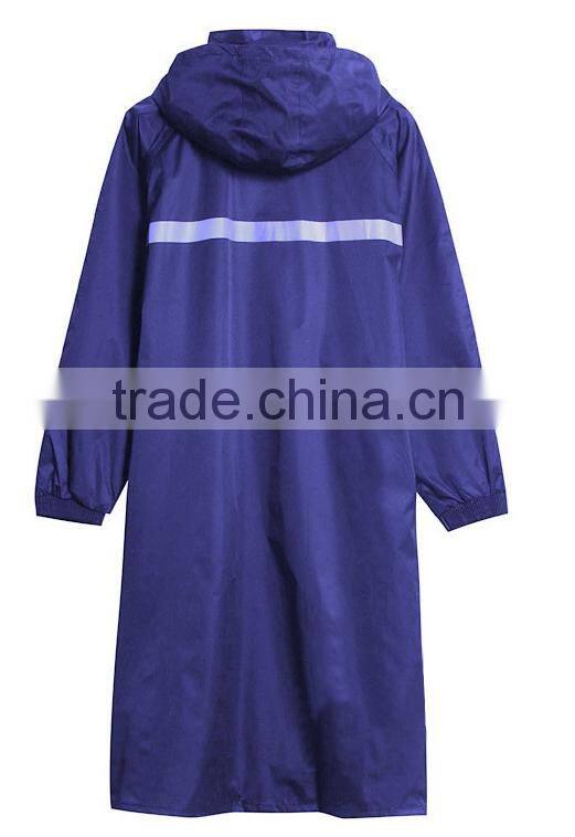 purple 300D oxford long raincoat with reflective tape