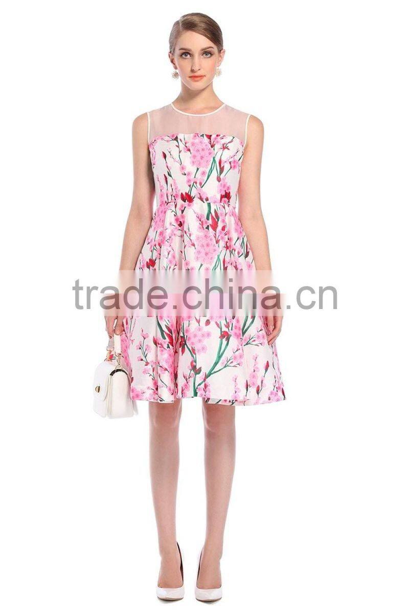 Girls contrast color high-waist flower print dress