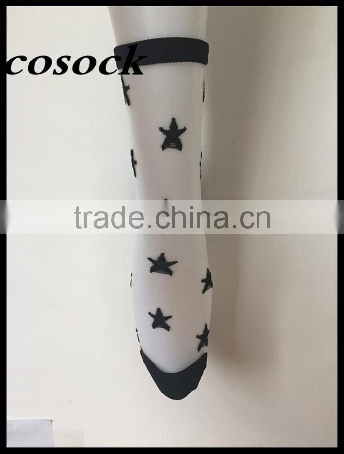 Flower jacqaurd women lovely ankle high transparent nylon summer socks
