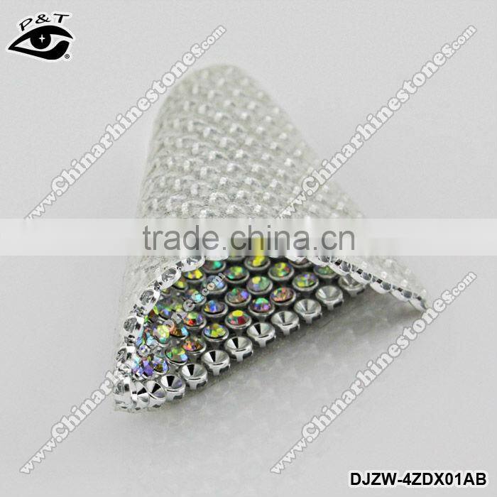 Iron on rhinestone metal mesh 4mm crystal AB+Silver base for Dress