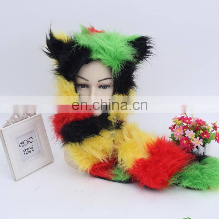 Small Oder Qty Wholesale Russian Style Women Faux Fur Hooded Scarf Animal Hat