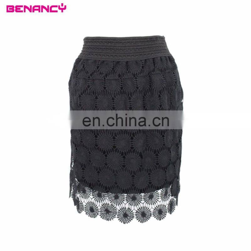 Guangdong OEM Wholesale Elegant Ladies Short Black Lace Skirt