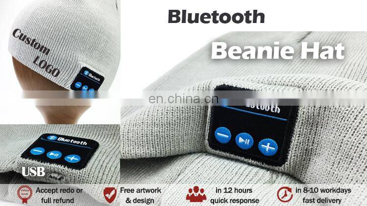 custom logo blue-tooth wool knitted beanie hat for men