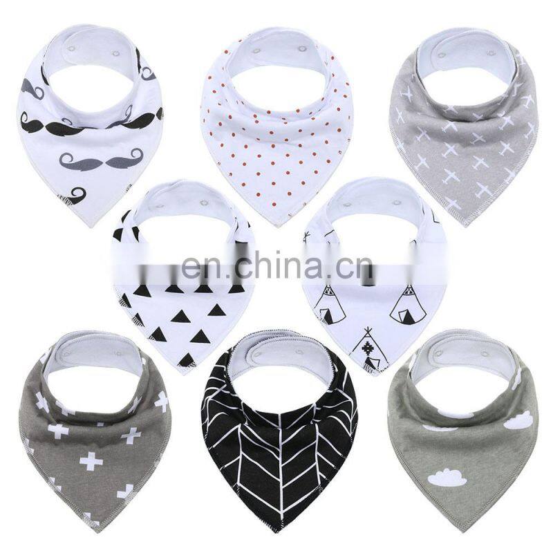 Unisex 8 Pack Grey White Organic Cotton baby burp cloths cotton baby bandana bibs For 0-6 Months