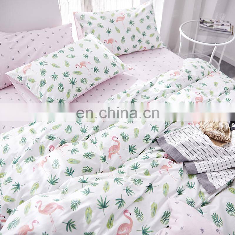 i@home Whole sale modern 100% cotton modern bedding sets linen sheets duvet cover with flamingo delicate pattern for living room
