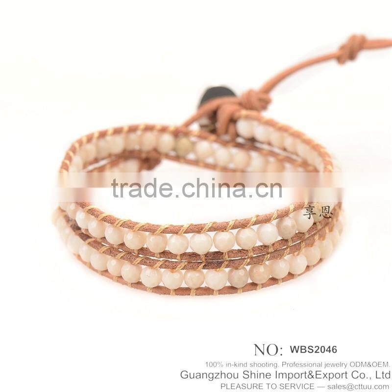 WBS2045 2016 Custom leather bead bracelet wholesale Glass bead bracelet