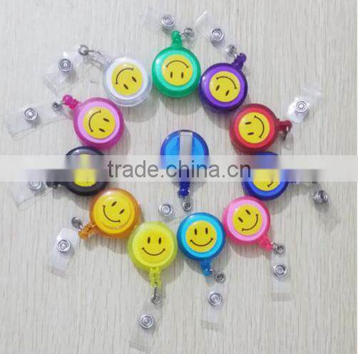 New ID Card Holder 20pcs Reel Retractable Badge Key Tag Clip Name Smiling Face