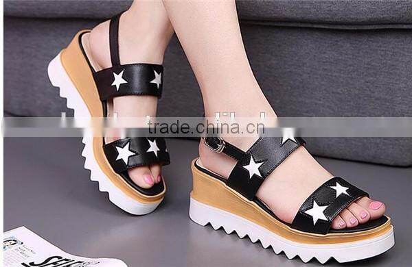2016 new design comfortable ladies female woman high heel platform genuine cow leather sandals with stars decoration