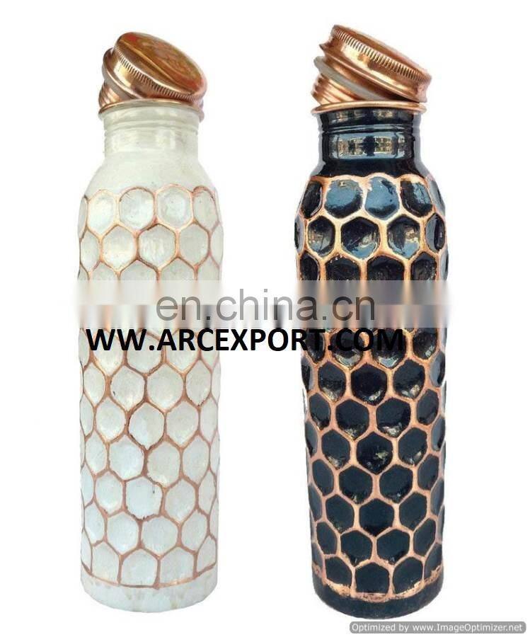 flower printed copper bottle