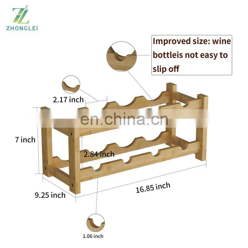 Bamboo Wine Rack 8 Bottle 2 Tier Wine Racks Bar Counter Cabinet Wine Glass Holder Storage Shelf for Kitchen
