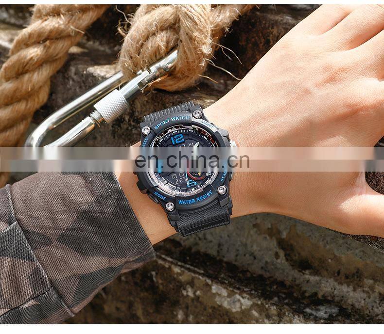 Sanda 3036 Military Dual Display Men Wrist Watches LED Alarm Water Resist Resin Sports Led Digital Military Watch