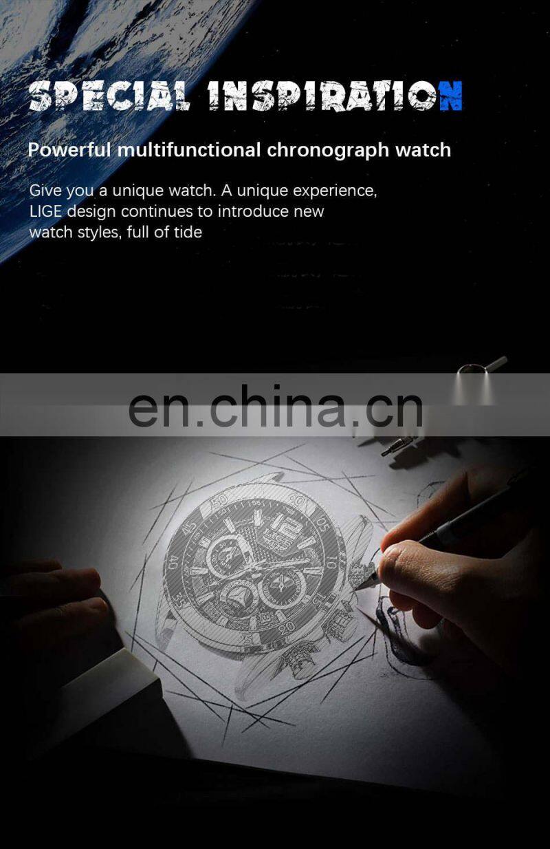 LIGE 8934 Fashion Mens Watches Top Brand Luxury Silicone Sports Watch Men Quartz Clock Waterproof watch lige