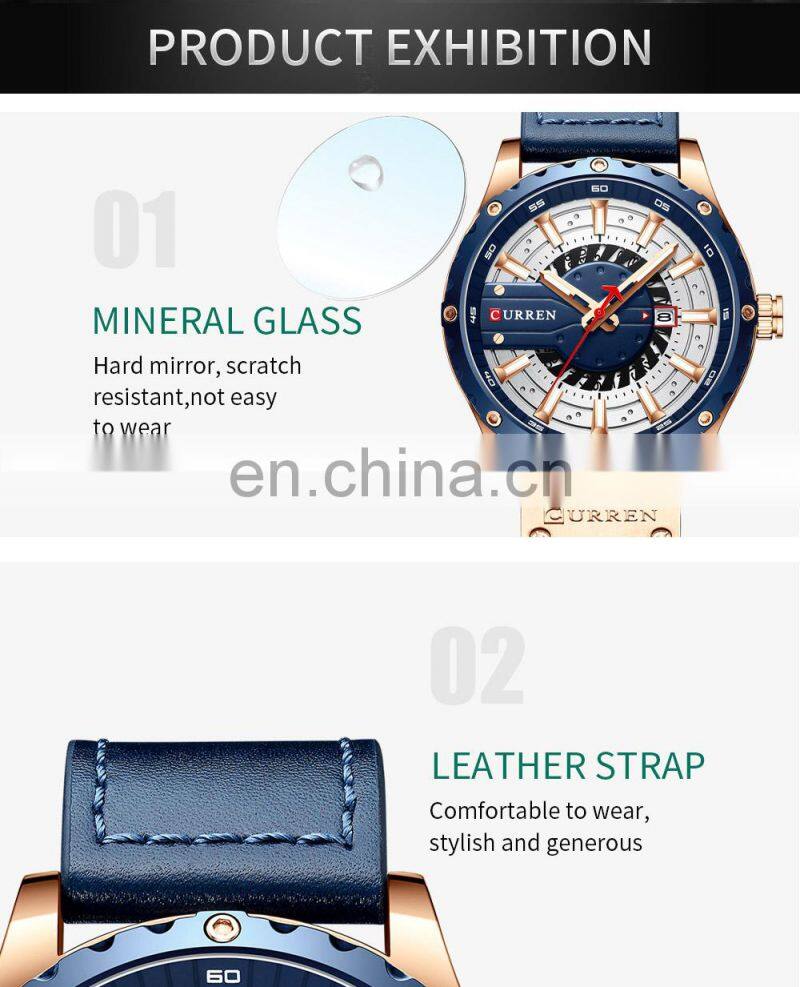 Curren 8374 Nice Quartz Watches for Men Analog Fashion Leather Unusual Custom Brand Watch