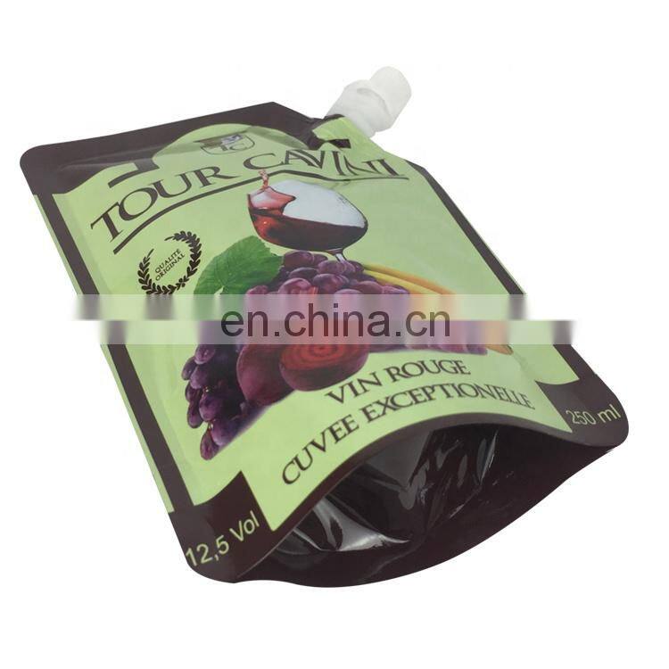 Custom printed liquid drinking juice beverage bag 250ml stand up spout pouch for vodka / red wine