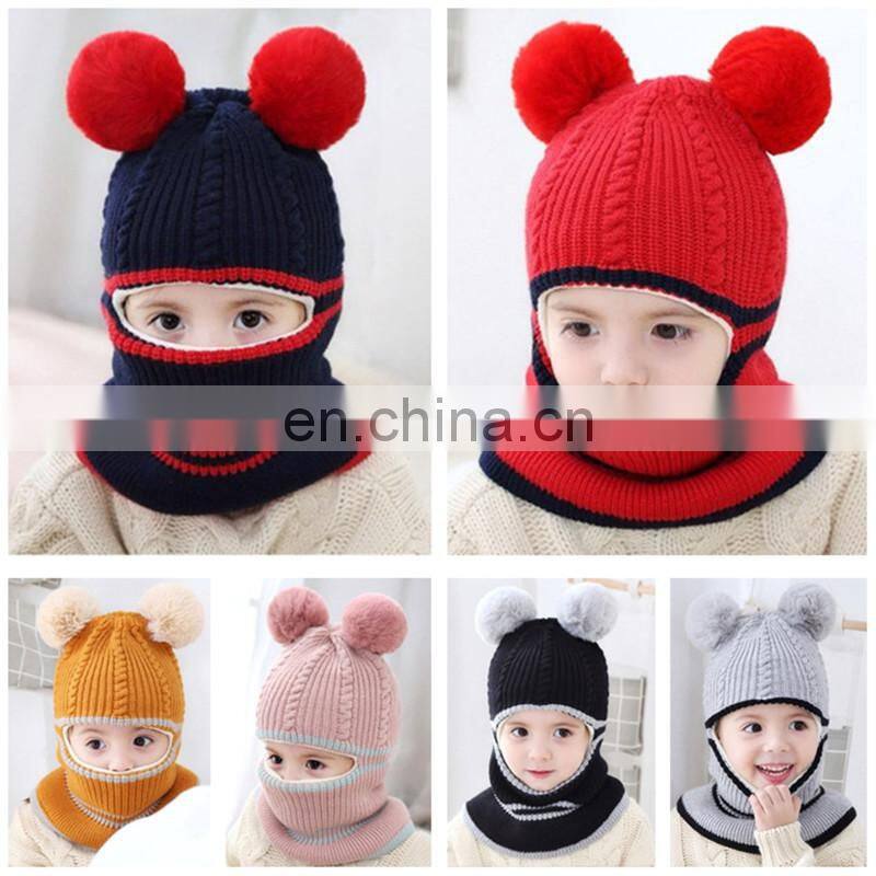 Kids Winter Hats Ears Girls Boys Children Warm Caps Scarf Set Baby Bonnet Enfant Knitted Cute Hat for Girl Boy