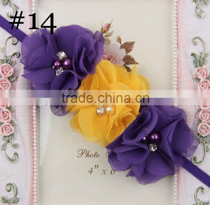 Cute girl princess headbands baby girl flowers cotton elastic headband kids handmake pearls flower headband for girls