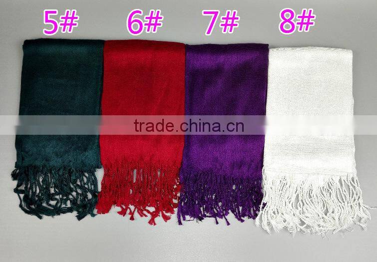 Wholesale Solid Plain Color Tassel Fashion Muslim Women Scarf Viscose Hijab
