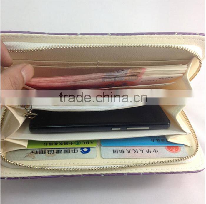 New eco-friendly pu diamond wallet ladies long style clutch purse