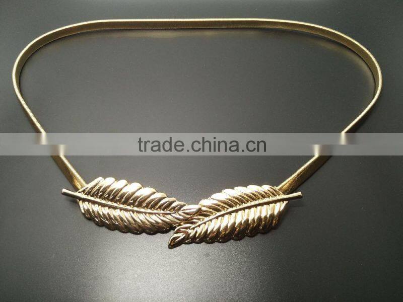 European metal leaf dress belt female thin elastic stretch belt