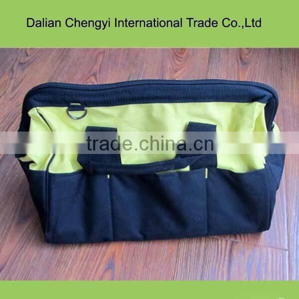 Multifuntional block color canvas tote tool bag with around pockets