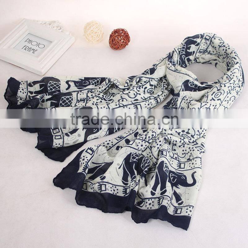 New product high quality digital print custom design cotton scarf elephant pattern WJ-644