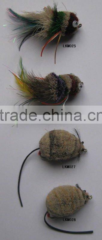 Nature feather sliver plastic tail Mouse fishing lure