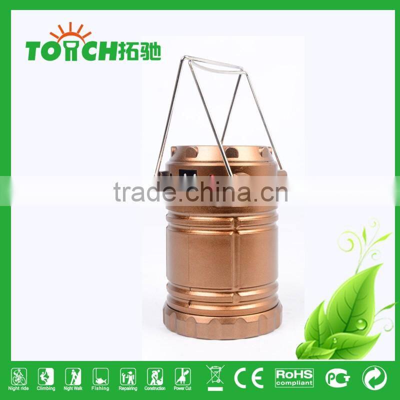Golden Color Plastic Rechargeable Lantern Light Solar Energy Tent Camping Light for 3*AA Battery