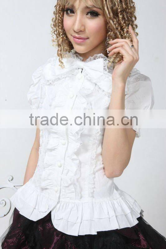 Cotton White Lace Short sleeve Cotton Lolita Blouse 81093