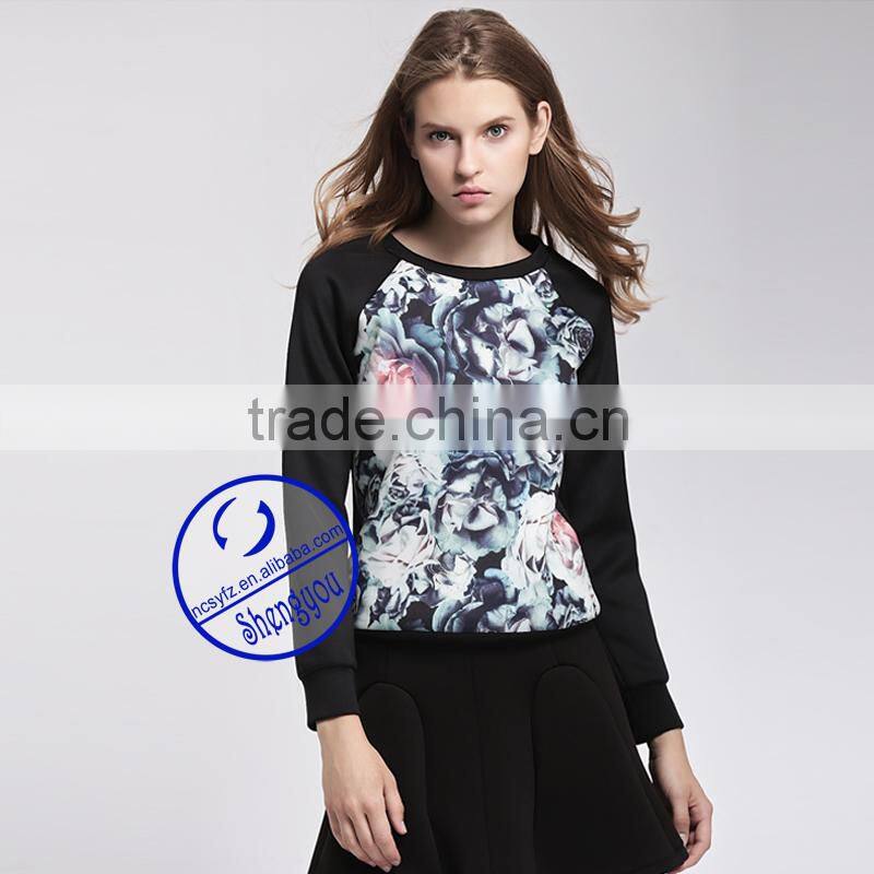 Custom space cotton womens printed pullover raglan sleeve sweatshirts wholesale