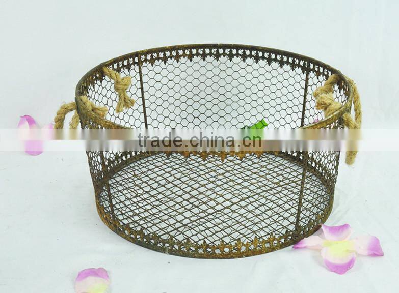 Vintage handmade outdoor round wire mesh storage baskets