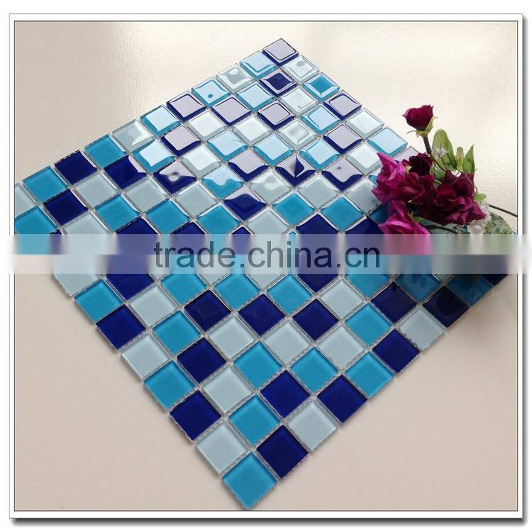 irregular shape blue color washroom material crystal glass tile