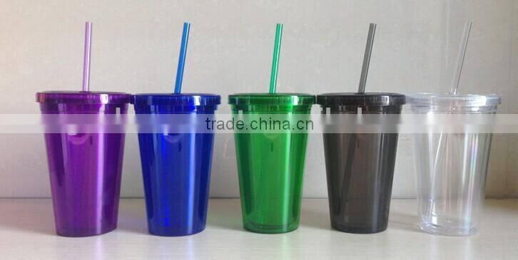 Double wall plastic drinking bottle, ,straw drinking bottle, clear plastic bottle