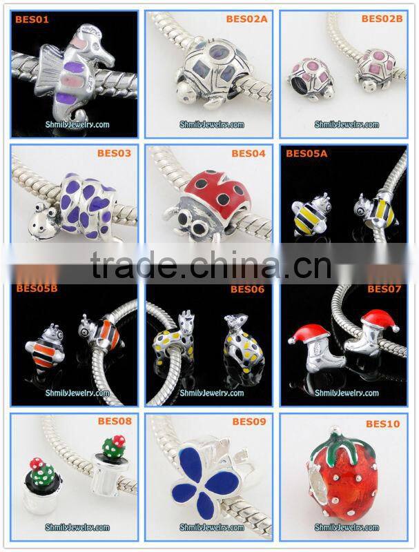 Wholesale White Enamel and Black CZ Sterling Silver Jewelry Beads BES58