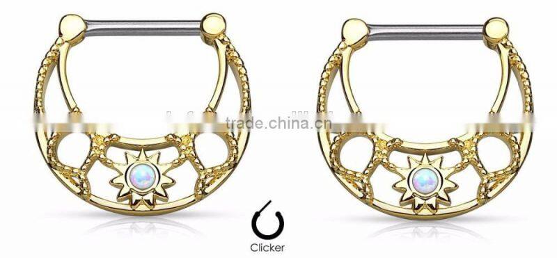 Nipple Rings Clickers Opal Set Stainless Steel Body Jewelry