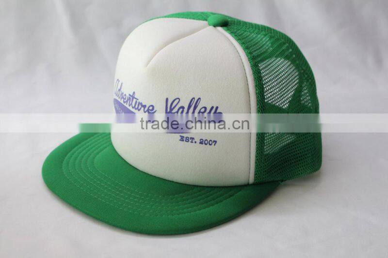 Custom green white flat brim 5 panel cap