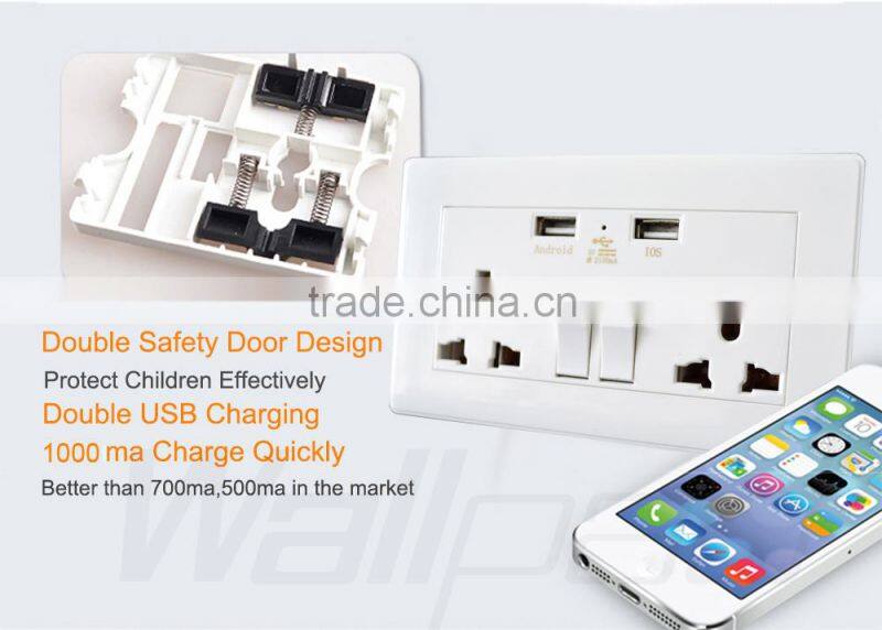 Best Selling Wallpad 110~250V Electric Double Multi Universal Socket Usb Wall Charger 2100ma USB Power Wall Light Socket eu uk