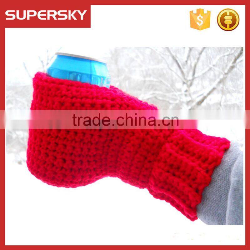 A-702 knitted bottle hand holder crochet beer mitten cosy handmade crochet beer cozy mitten