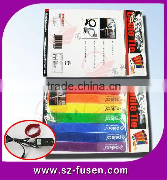 hot sale magic tape cable tie colorful hook and loop battery ties with logo print
