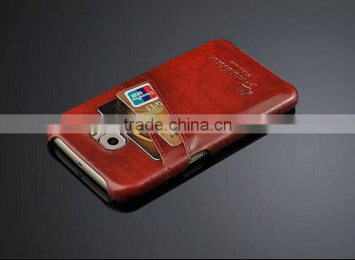 Card Holder Genuine Wax Matt Leather Back Cover For Samsung Galaxy S6