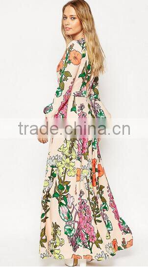 Newest design Dress Floral Dress Botanical Keyhole Kaftan Maxi Dress long sleeve