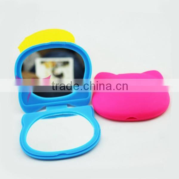 2015 new small Woman travel folded cheapest mini fashion ladies promotion gift fancy small cheap pocket make up silicone mirror
