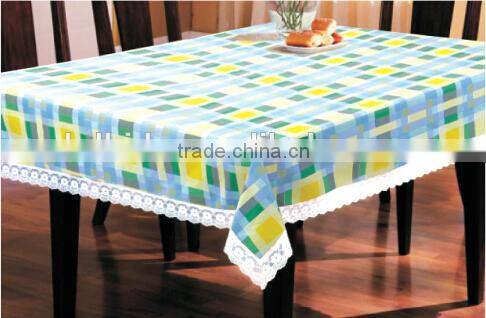 checks printed vinyl with flannel backing table cloth, wholesale price for lace edge table cloth