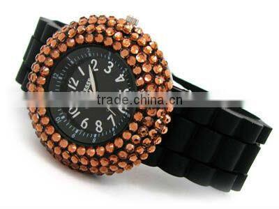 Nobby Fashion Colorful Geneva Lady/Women/Girl Jelly Silicone Quartz Wrist Watch with diamond Black