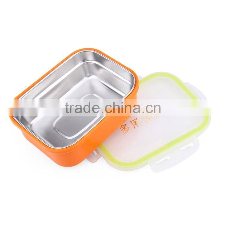 colourful stainless steel food crisper box with plastic lid