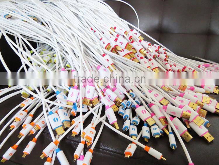 Newest Design Micro LED Colorful Flat Micro USB cable for HTC , Samsung , usb charger cable