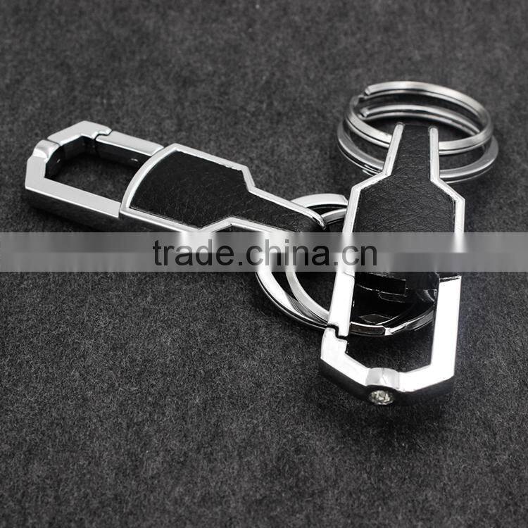 ss>>2015 high quality alloy metal leather fashion men double rings car Key Chains/